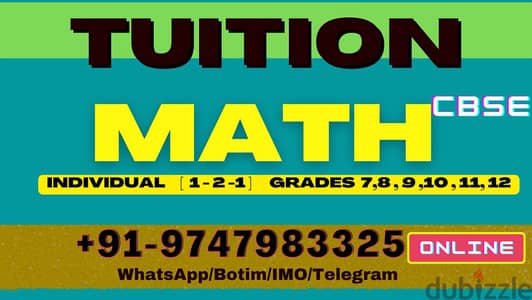 TUITION MATH CBSE 8,9,10,11,12 -  WhatsApp : +91 9747983325