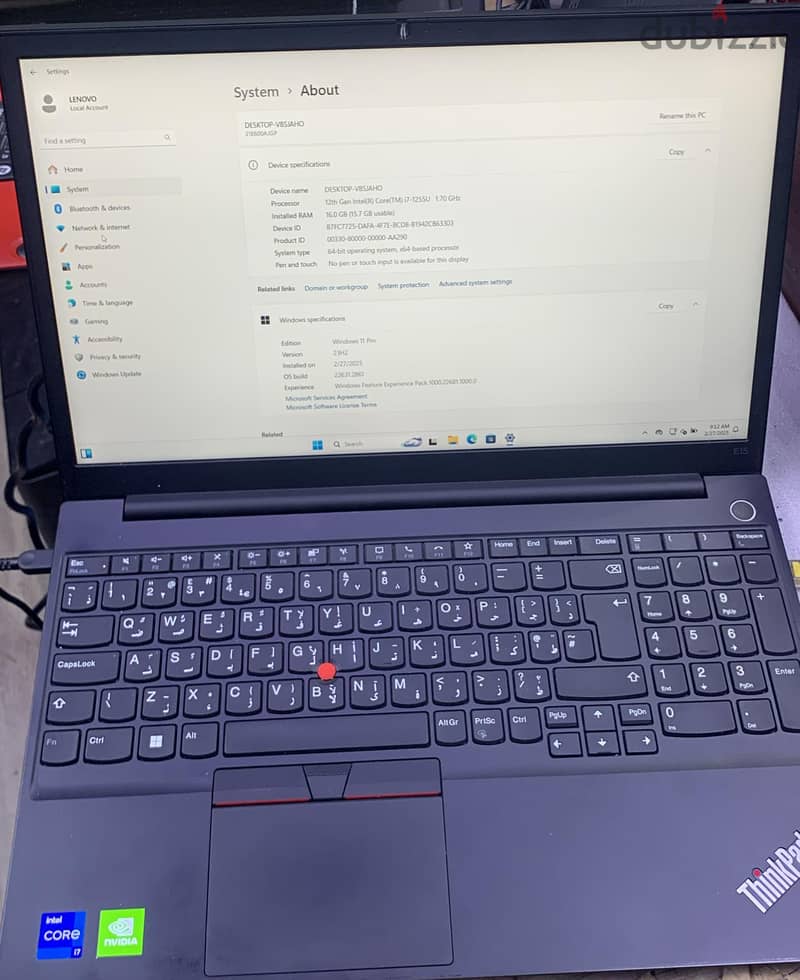 LENOVI THINK PAD 12TH GEN 15GB RAM 512SSD NVME 2GB VGA 15,6  WIN11 2