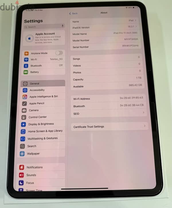 Apple iPad Pro 11”M4 1TB Wifi + 16 GB RAM Silver 2 days Used Only ! 6