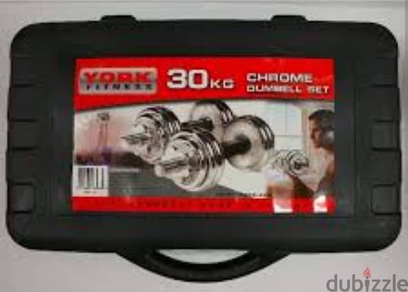 new 30 kg dumbbell silver color chrome with box and bar 9