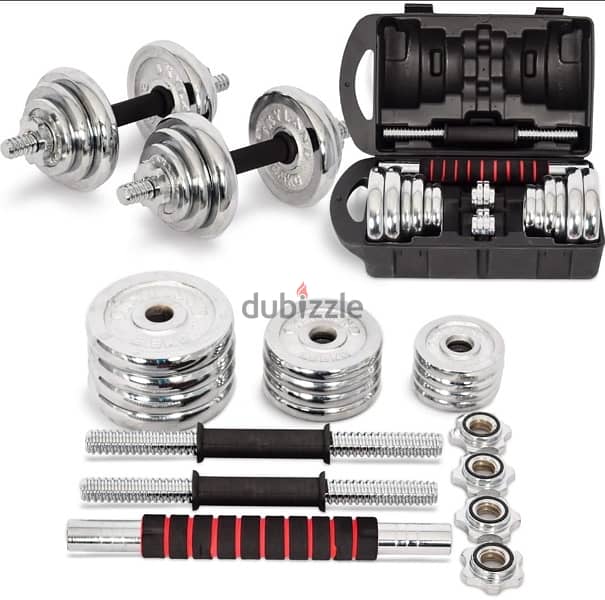 new 30 kg dumbbell silver color chrome with box and bar 16