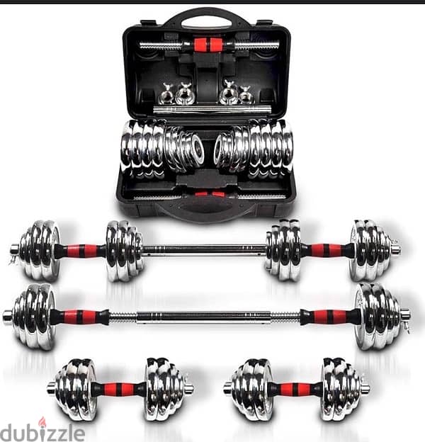 new 30 kg dumbbell silver color chrome with box and bar 17