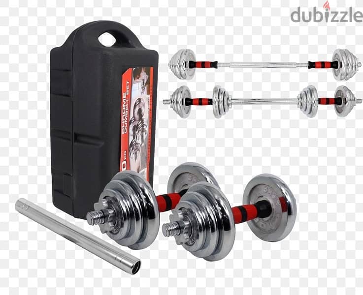 new 30 kg dumbbell silver color chrome with box and bar 19