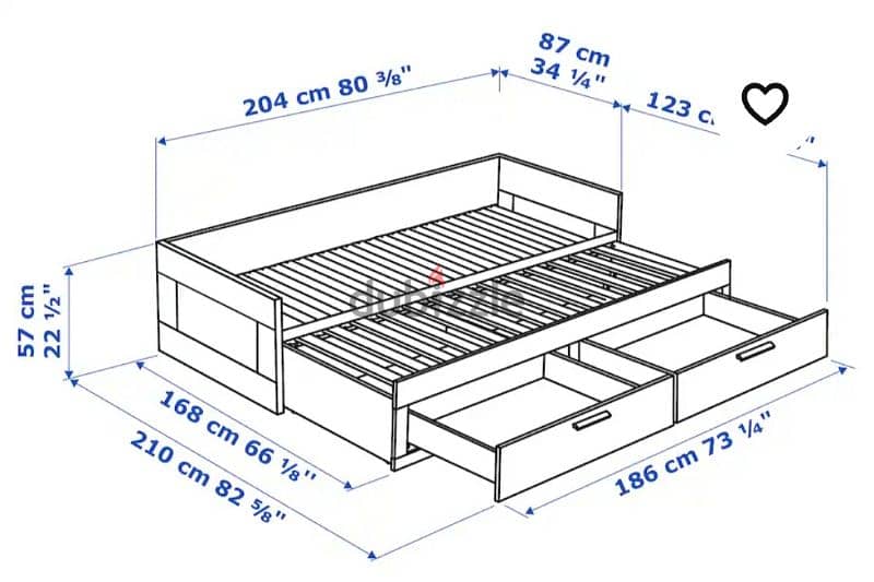 Bed with 2 Drawers For Sale 1