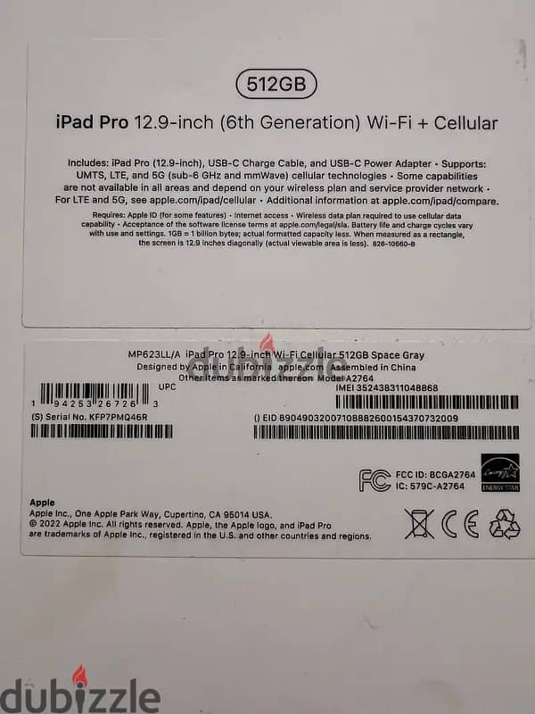 Apple Ipad Pro M2 12.9 inch Wi-Fi + Cellular 512 GB 1