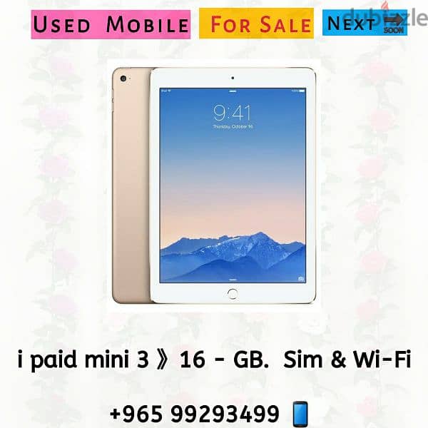 ipaid mini 3. . .   16 gb . . . . sim & Wi-Fi 0