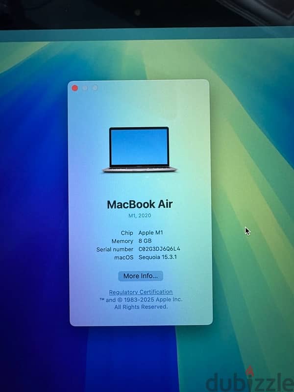 MacBook Air M1 2020 Ram 8Gb SSD 256GB cycle count 432 3