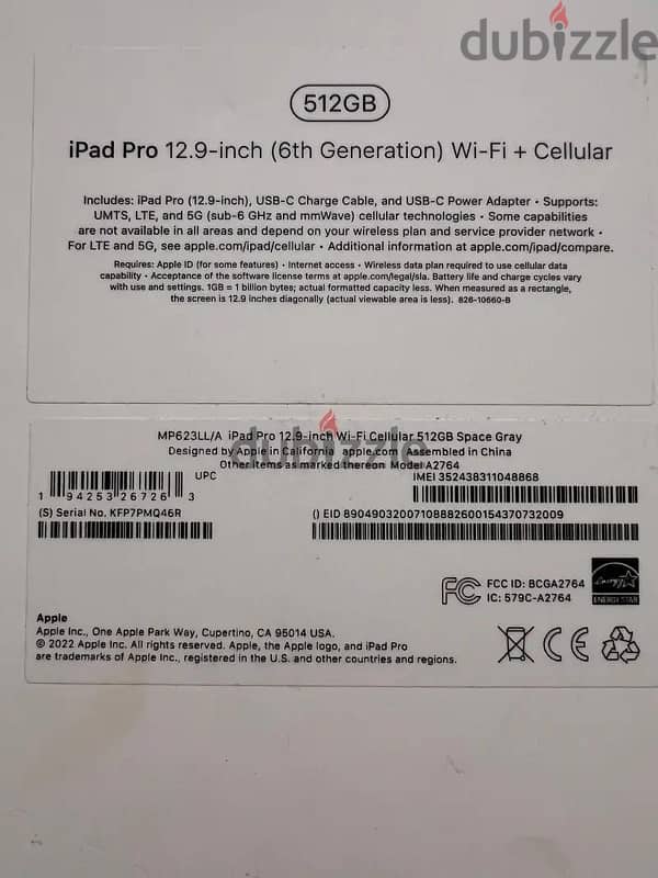 Apple ipad Pro 512 GB wifi +cellular 12.9 inch M2 1