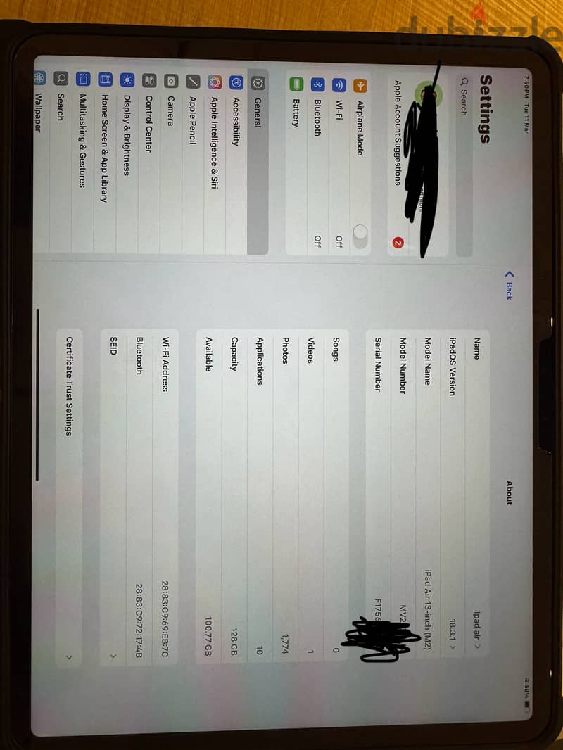 Ipad air M2 2024 13 inches 128gb wifi only 4