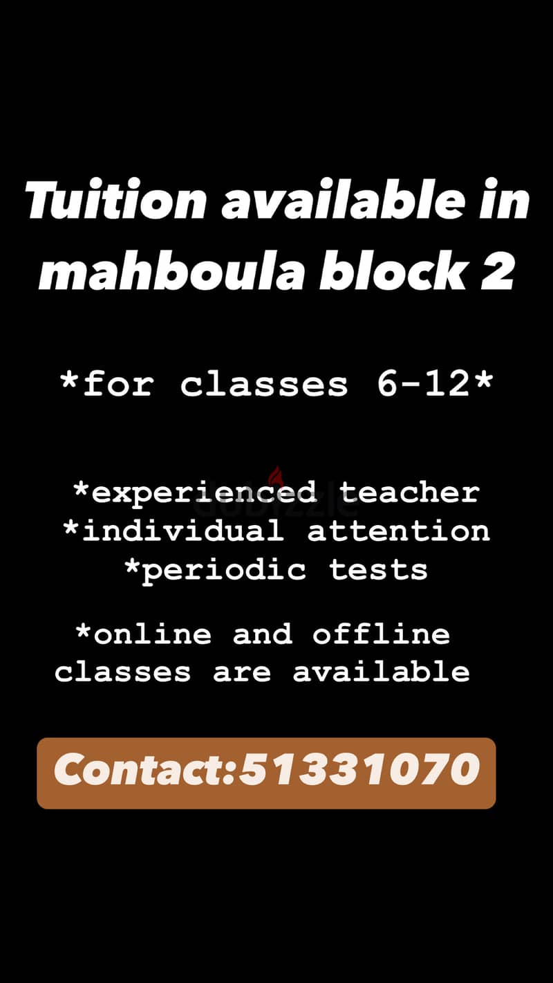 Tuition available in mahboula block 2 0