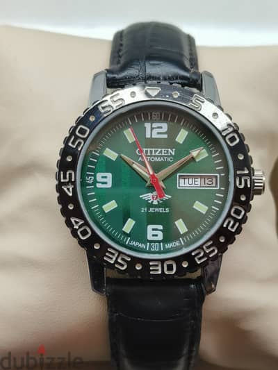 Vintage Citizen Automatic Green Dial 21 Jewels Fixed Vessel Stainless