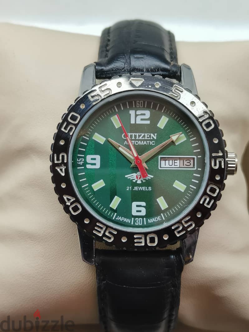 Vintage Citizen Automatic Green Dial 21 Jewels Fixed Vessel Stainless 0