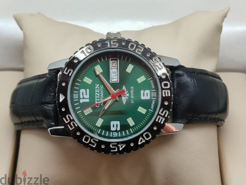 Vintage Citizen Automatic Green Dial 21 Jewels Fixed Vessel Stainless 3