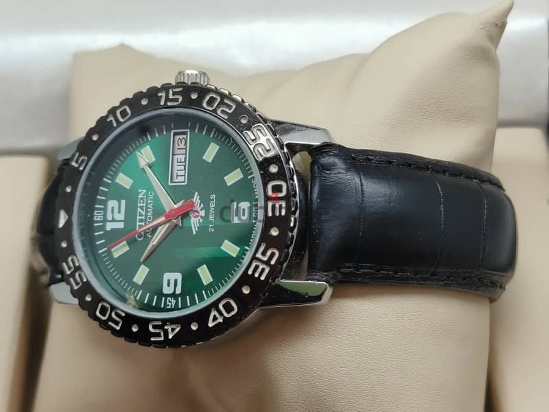 Vintage Citizen Automatic Green Dial 21 Jewels Fixed Vessel Stainless 4