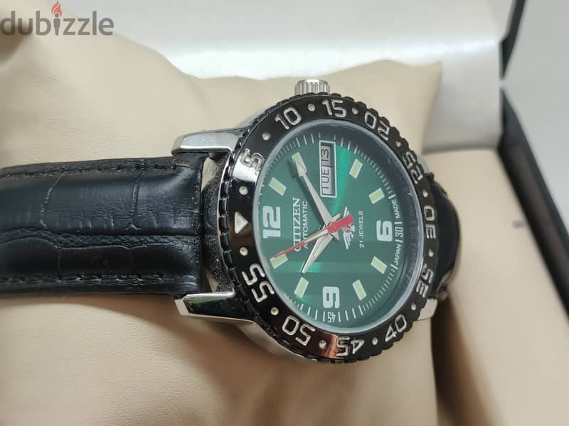 Vintage Citizen Automatic Green Dial 21 Jewels Fixed Vessel Stainless 5