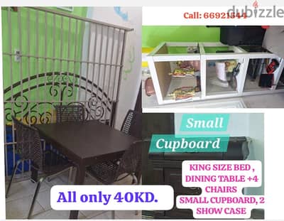 Urgent sale!!! King size bed frame ,Dining Table with 4 chairs,eyc