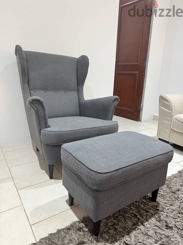 Armchair and footstool, Nordvalla dark grey 2