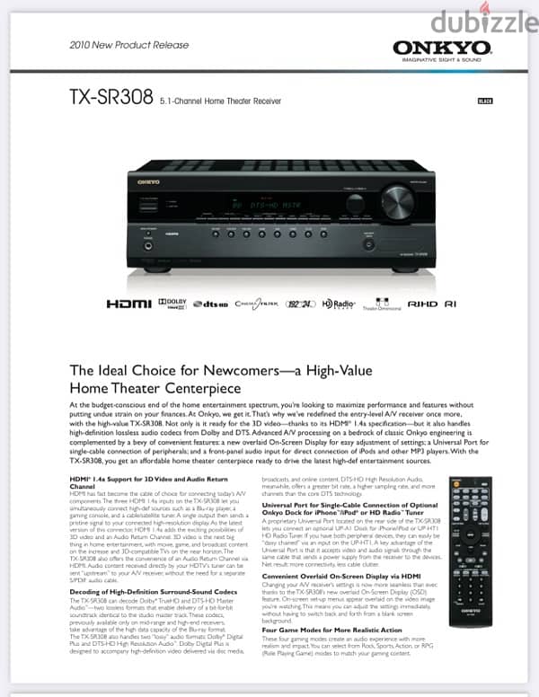 Onkyo TX-SR308 5.1 channel Home theater receiver for sell 1