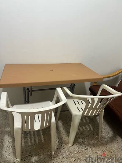 foldable table and 2 chairs