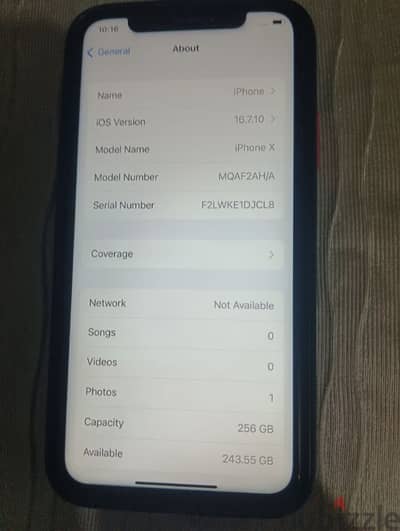 I phone X black 256 GB battery 100%