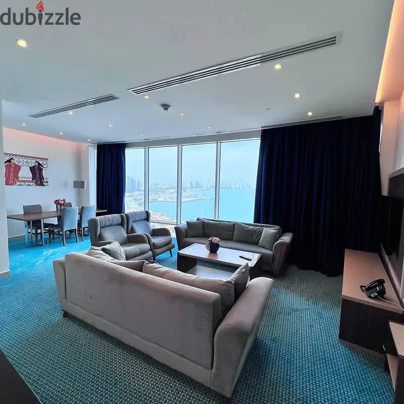 Furnished apartment with a direct sea view for rent in Salmiya, Block 1