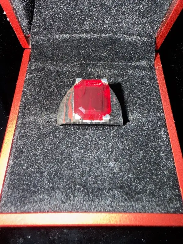 Garnet Gemstone Silver Ring - عقيق احمر فضي