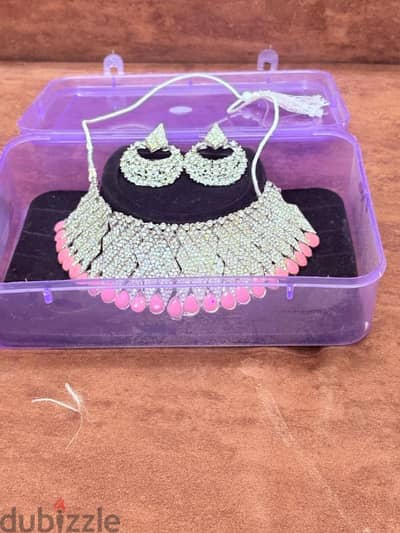 Elegant Pink & Silver Bridal Jewelry Set with Bangles