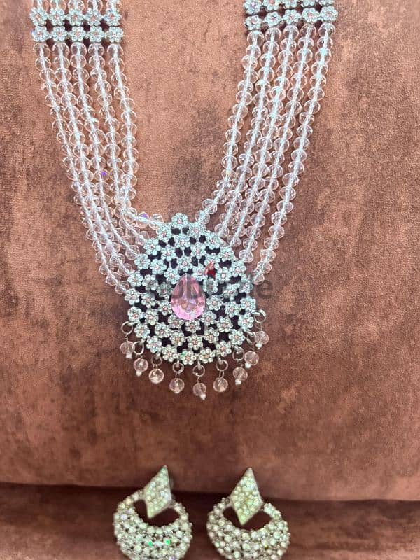 Elegant Pink & Silver Bridal Jewelry Set with Bangles 2