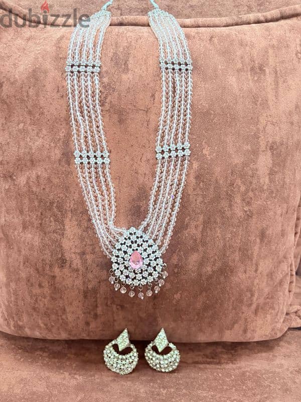Elegant Pink & Silver Bridal Jewelry Set with Bangles 5