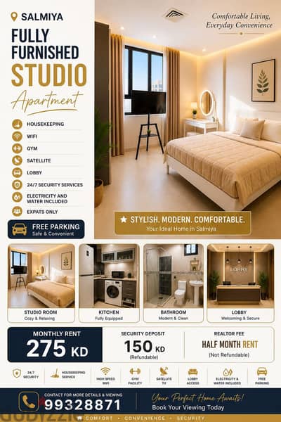 BRAND NEW FURNISHED STUDIO FOR RENT IN SALMIYA