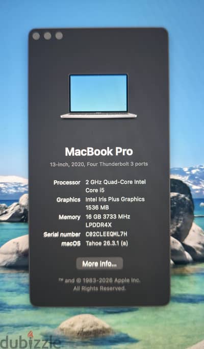 MacBook Pro 13-inch, 2020 (Used), selling it exclusively inside Kuwait