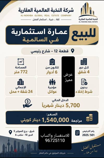 للبيع عمارة في السالمية شارع رائسي