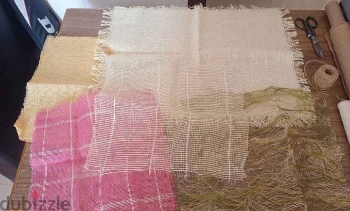 Brand new 6 packets of beads & 6 jute pieces (خَرَز , قطع قماش الجوت) 5