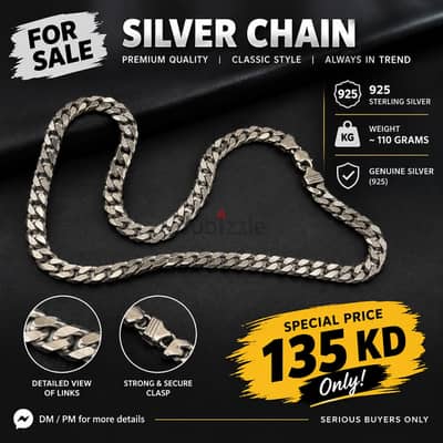 925 Sterling Silver Cuban Link Chain – Approx. 110g – 135 KD Only!