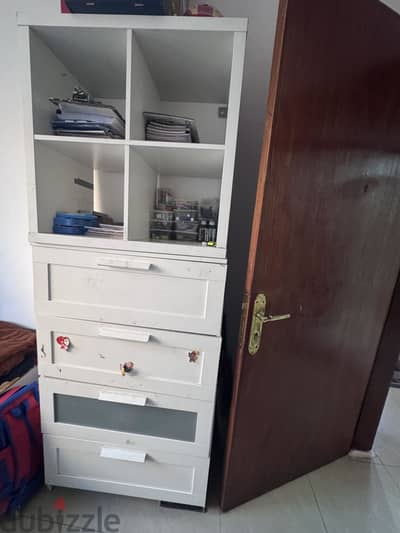 White Wooden Storage Cabinet / Study Unit with Drawers & Shelves