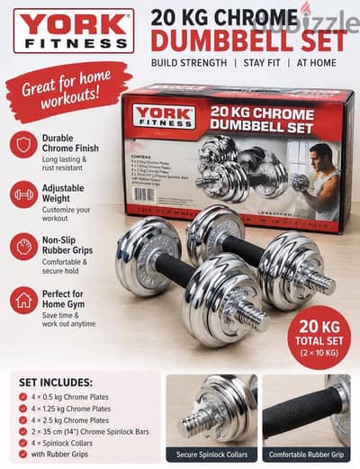 New dumbbell  set 20 kg with bar and box