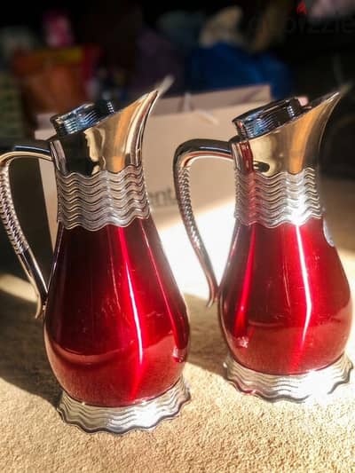 Elegant Red & Silver Thermos Set – 2 Pieces | Excellent Condition