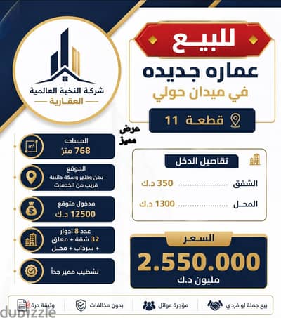 للبيع عمارة في ميدان حولي