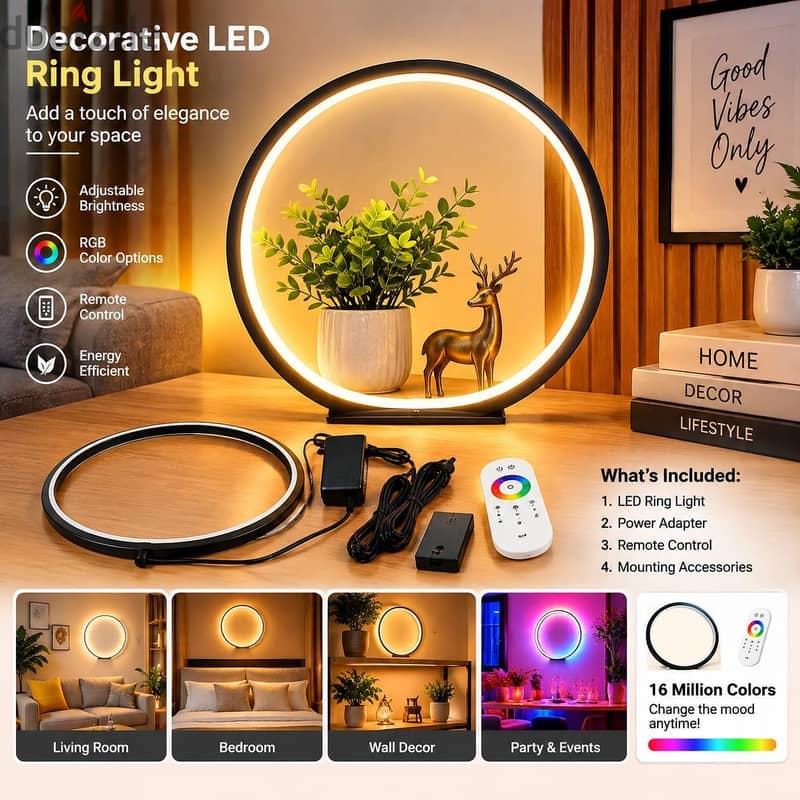 LED Moon Ring Table Lamp with Planter 1