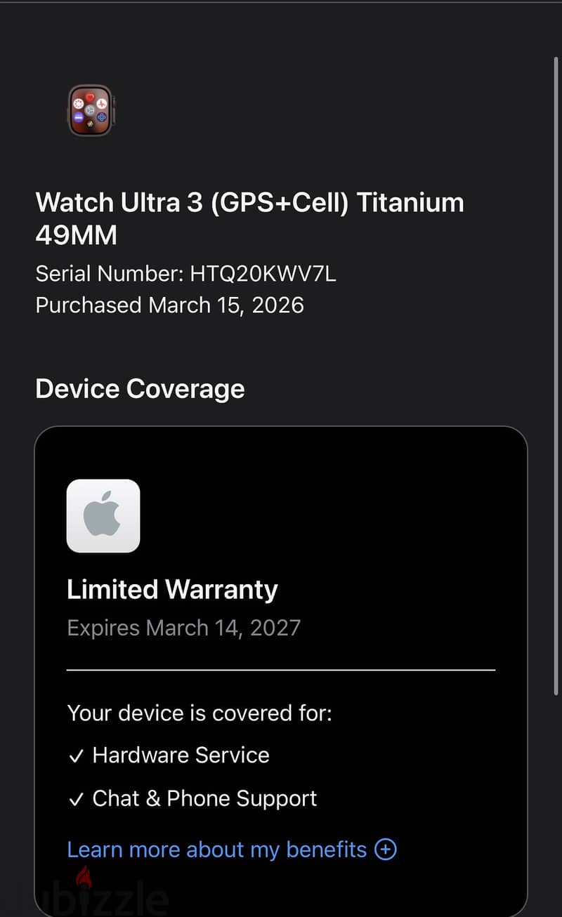 APPLE WATCH ULTRA 3 under warranty until 27 march 5
