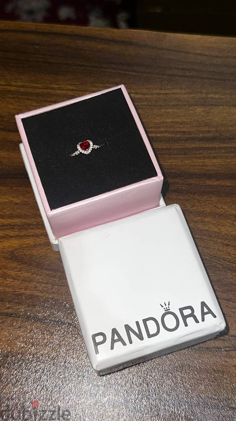 Authentic Pandora Red Sparkling Heart Halo Ring (Sterling Silver) 1