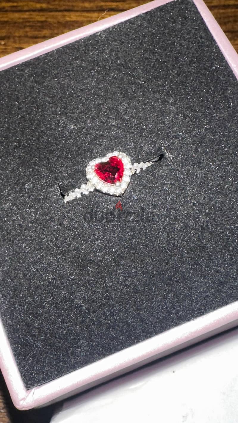 Authentic Pandora Red Sparkling Heart Halo Ring (Sterling Silver) 2