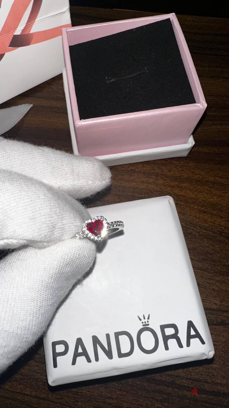 Authentic Pandora Red Sparkling Heart Halo Ring (Sterling Silver) 3