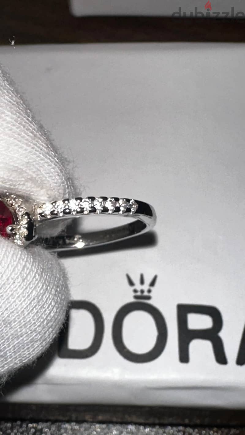 Authentic Pandora Red Sparkling Heart Halo Ring (Sterling Silver) 4