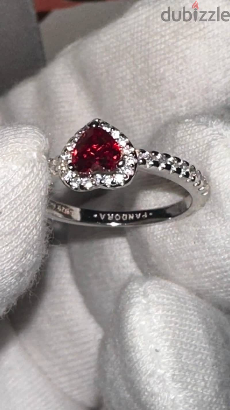 Authentic Pandora Red Sparkling Heart Halo Ring (Sterling Silver) 5