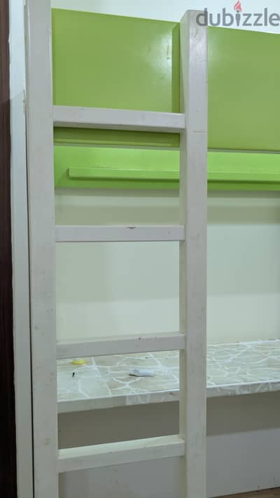 Heavy Duty Loft Bunk Bed with Built-in Desk & Wardrobe (White & Green)