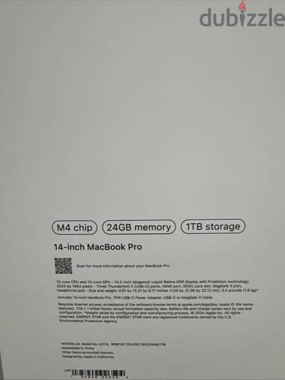 Apple MacBook Pro 14" M4 Chip, 24GB RAM, 1TB SSD
