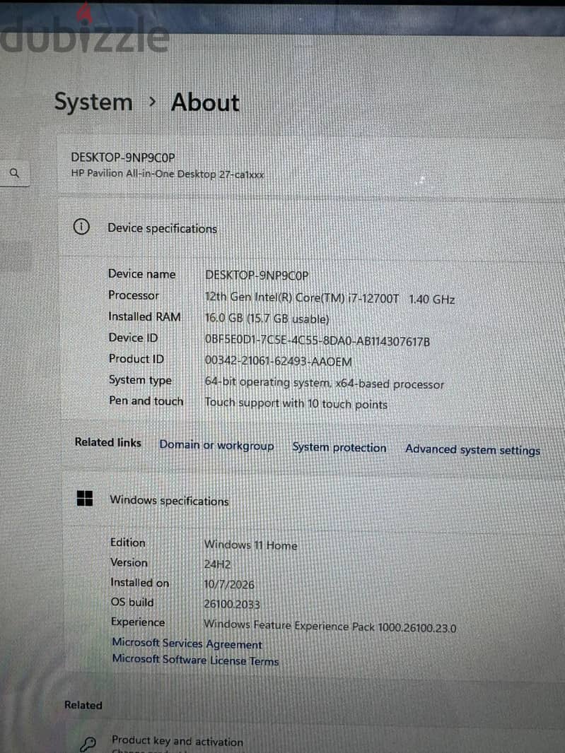 HP pavilion All-in-one Desktop 27-calxxxx itel. i7. . 12TH 8