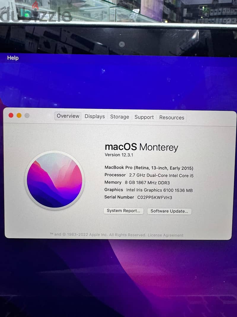 MacBook Pro Retina 13inch 2015Model  Intel i5  Ram 8GB  Stroge 128GB 4