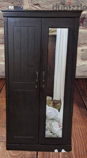 Metal double cot & wooden wardrobe for sale